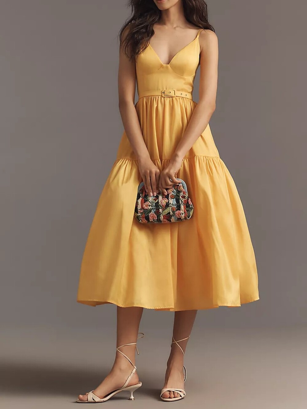 Hutch Yellow Tiered Midi Dress with Belt